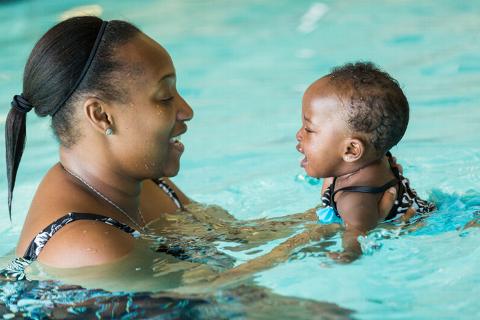 mum and baby in pool